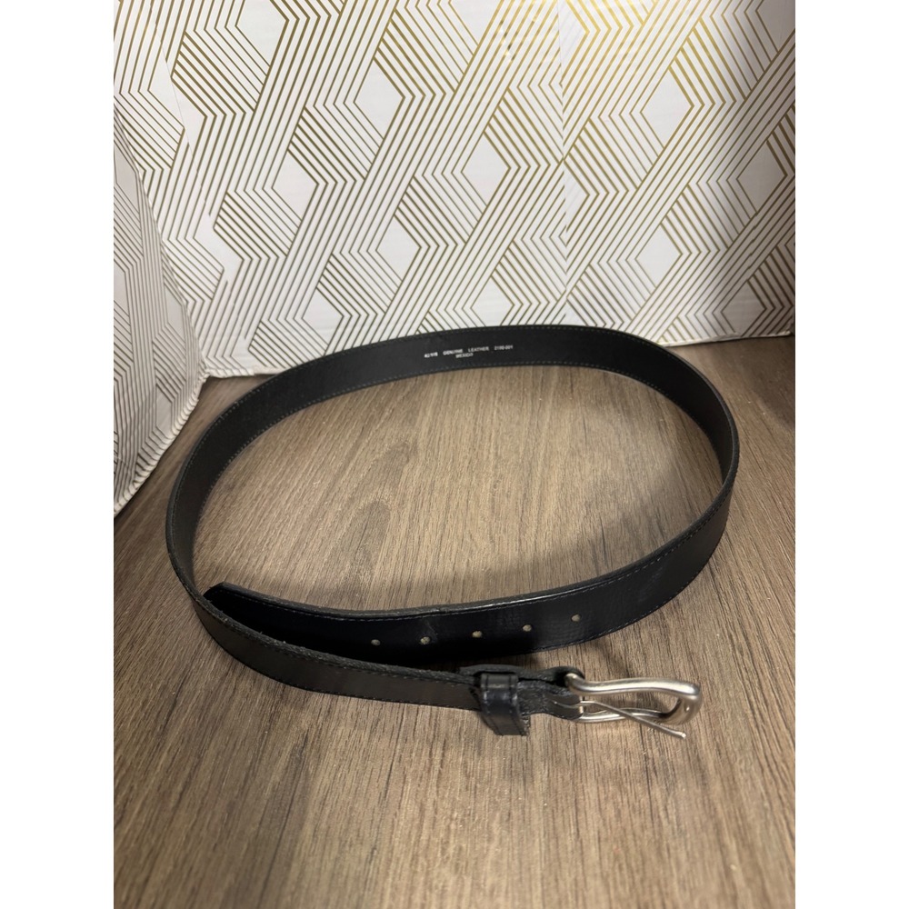 Men's Black Genuine Leather Belt Silver‎ Buckle Size 42/105 Made in Mexico
